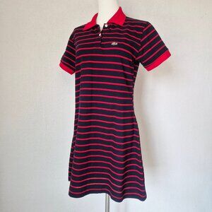Lacoste Mini Polo Dress Short Sleeve Knit 100% Cotton Blue Red Stripe